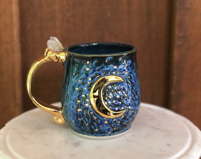 Crescent moon and clear quartz mug 