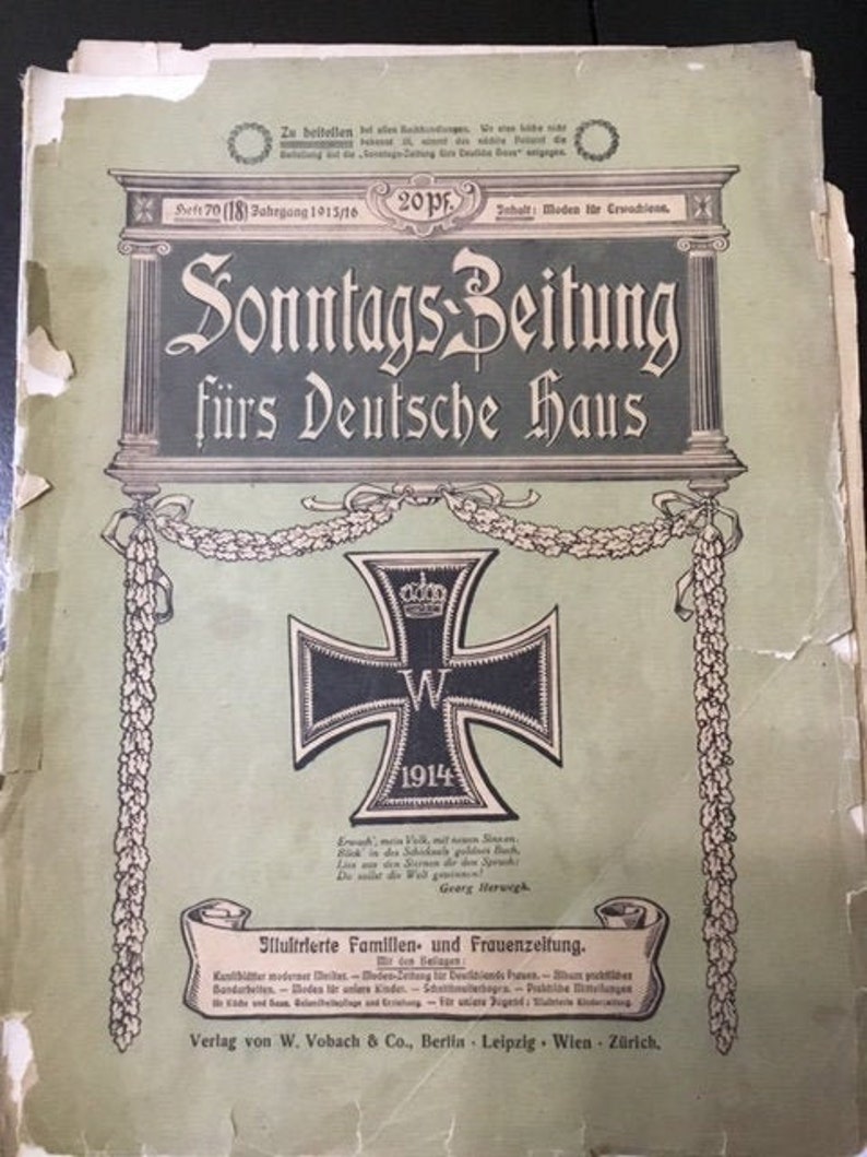 Original 1915 16 Sonntags Zeitung Book 70 With Patterns Etsy