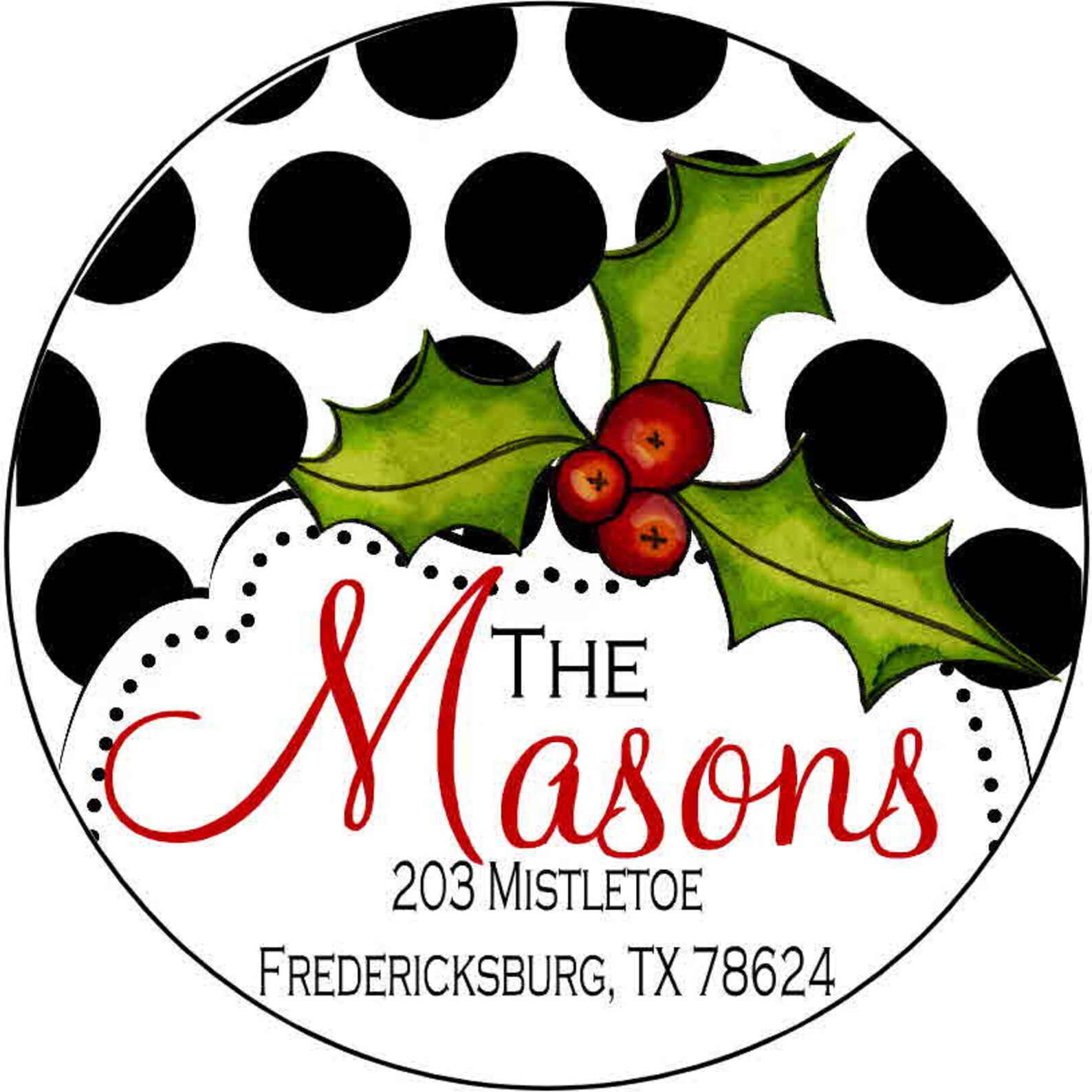 Christmas Round Return Address Labels Christmas Preppy Polka Etsy