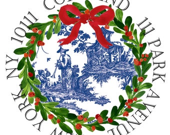 Christmas Chinoiserie, Blue Chinoiserie, Blue Pagoda Christmas, Preppy Christmas In Blue