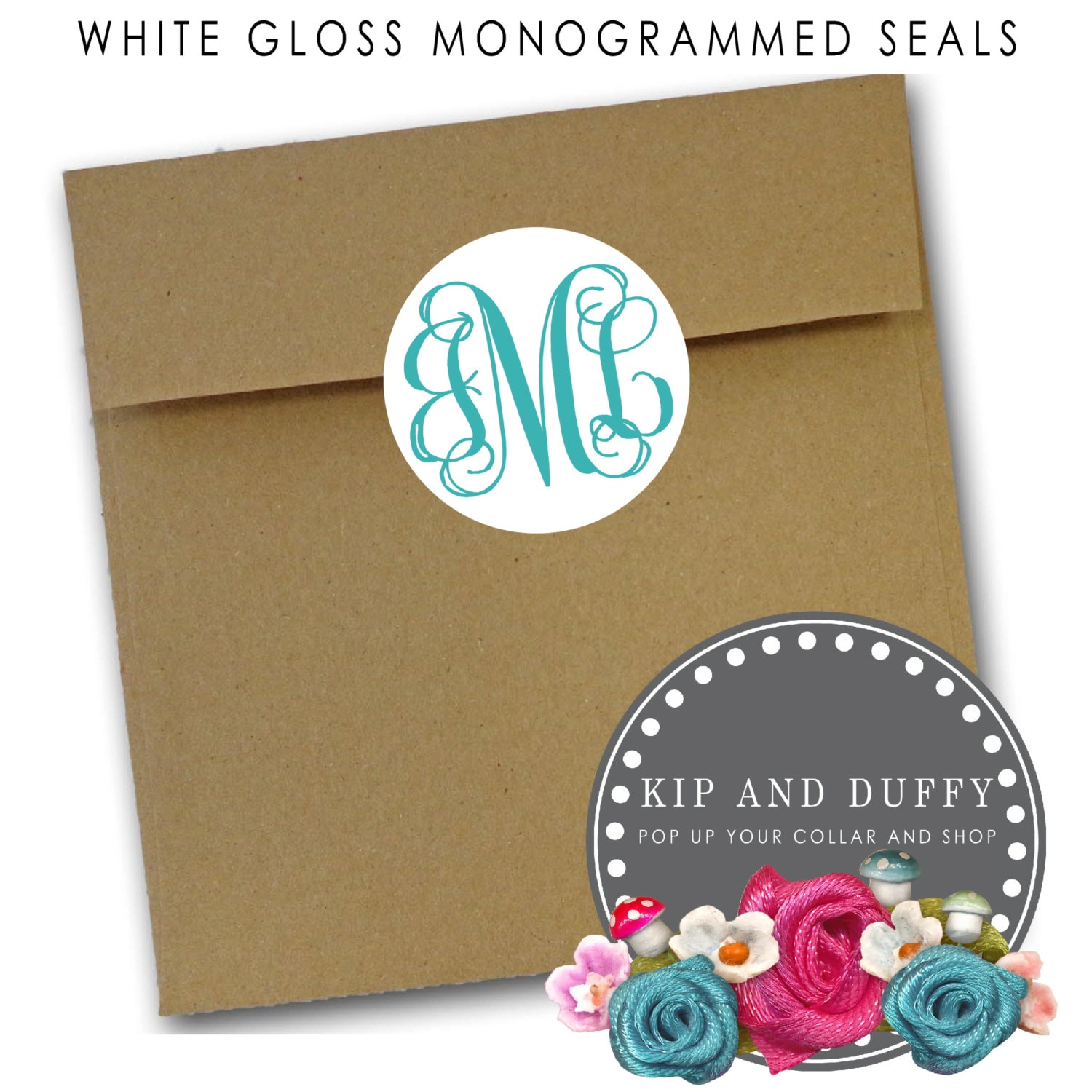 Monogrammed Envelope Seals White Gloss Stickers Wedding Etsy