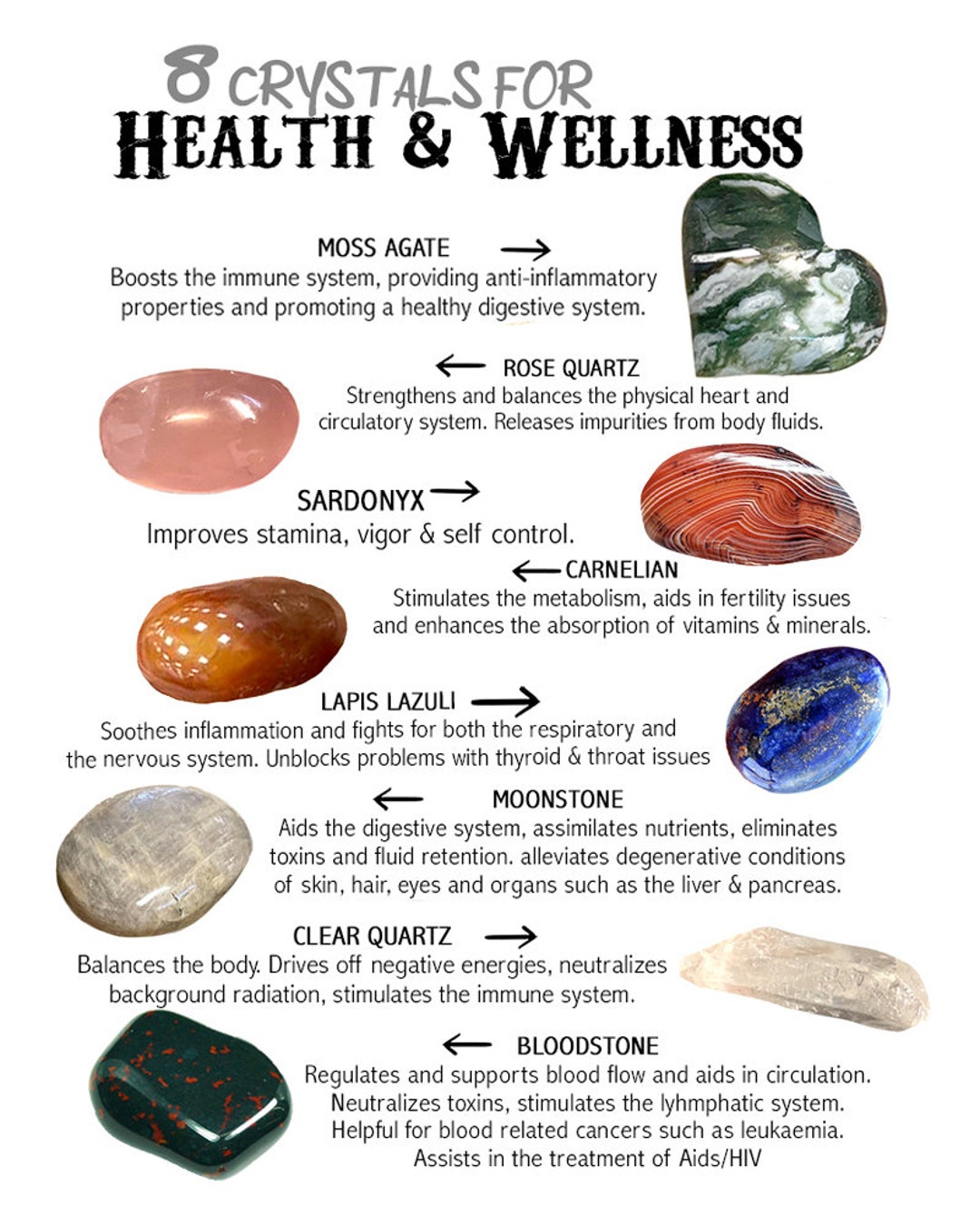 Health & Wellness Gemstone Gift Set 0f 8 Gemstone Gift Healthy Gemstones Etsy