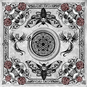 Witchcraft Bandana, Death Moth Skull Wicca Pagan Fashion accessories, Goth scarf Gift for Witches