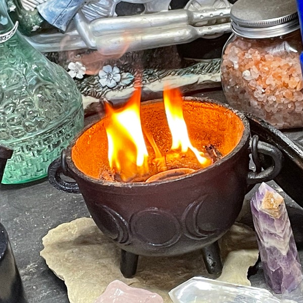 Triple Moon or Pentacle Cauldron | Medium Sized Cast Iron Witchcraft Incense Burner