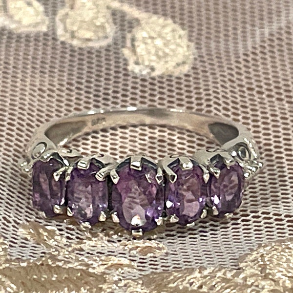 Vintage Solid Sterling Silver Amethyst Ring | Purple | Protection