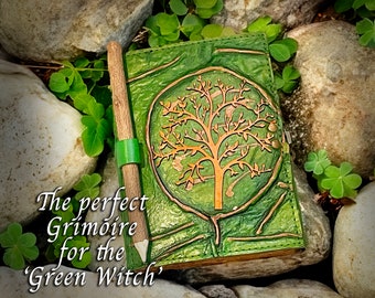 Book of Shadows Grimoire Vintage Leather Journal Magick with Wooden Pencil