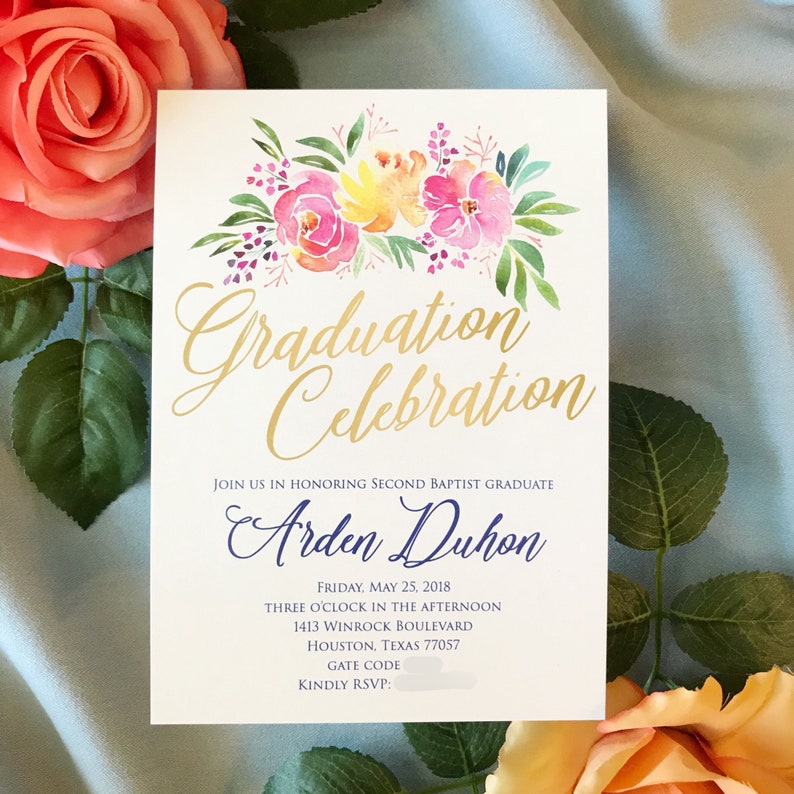 Graduation Celebration Bright Florals Graduation Party Invitation Girl Graduate Summery