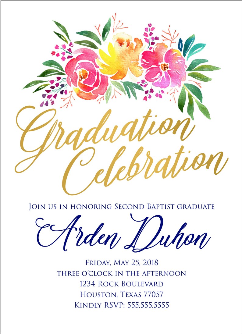 Graduation Celebration Bright Florals Graduation Party Invitation Girl Graduate Summery