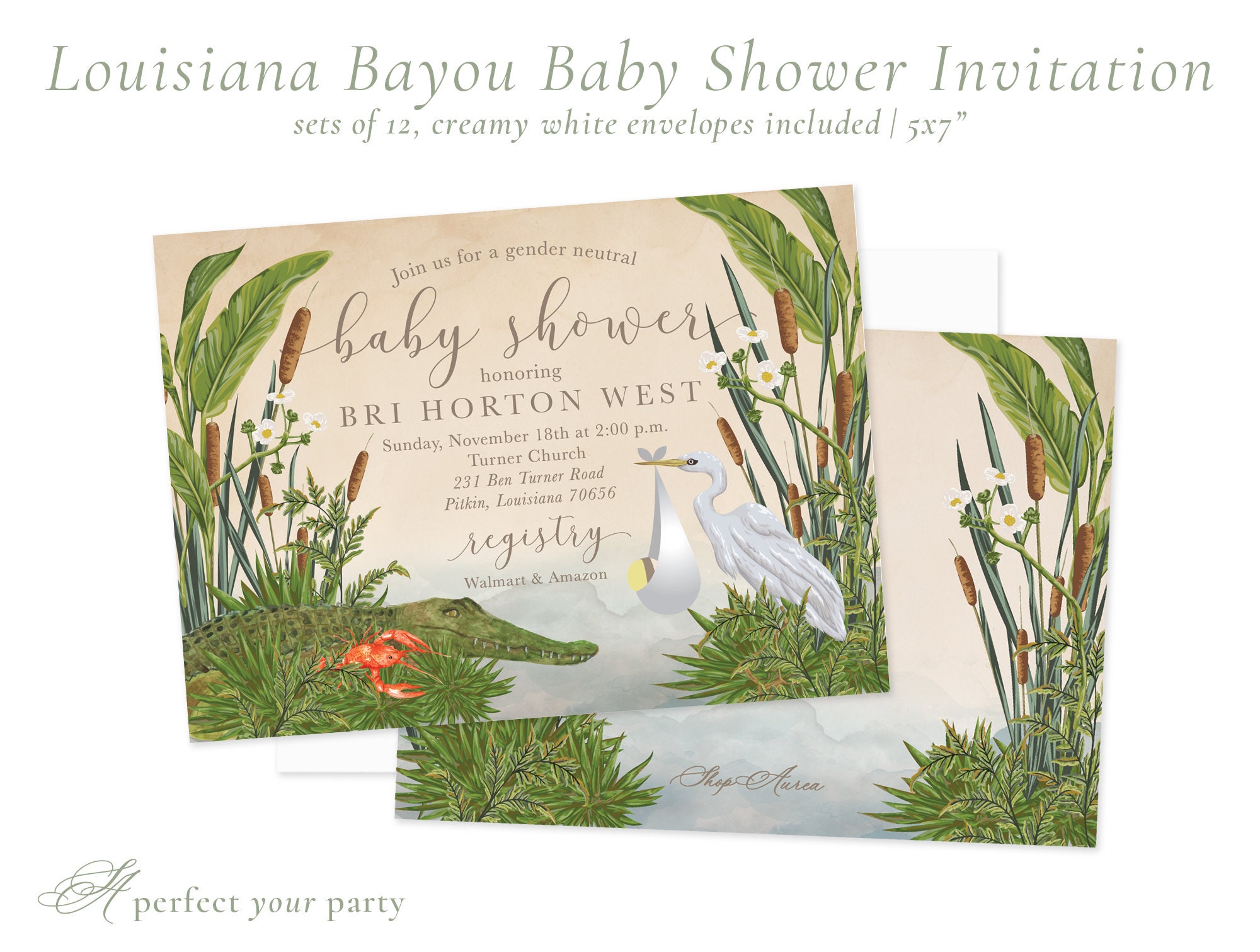 Louisiana Bayou Baby Shower Invitation Born on the Bayou Girl Boy Gender  Neutral Sets of 12 Customize Wording 