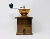 Vintage Wood and Brass Coffee Grinder
