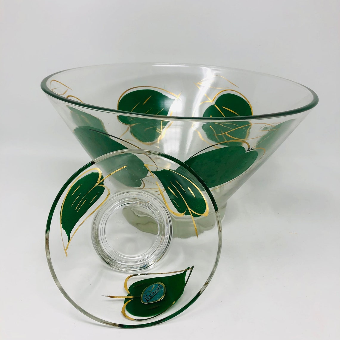 Vintage Chip and Dip Bowls Green Leaves With Gold Detail Etsy