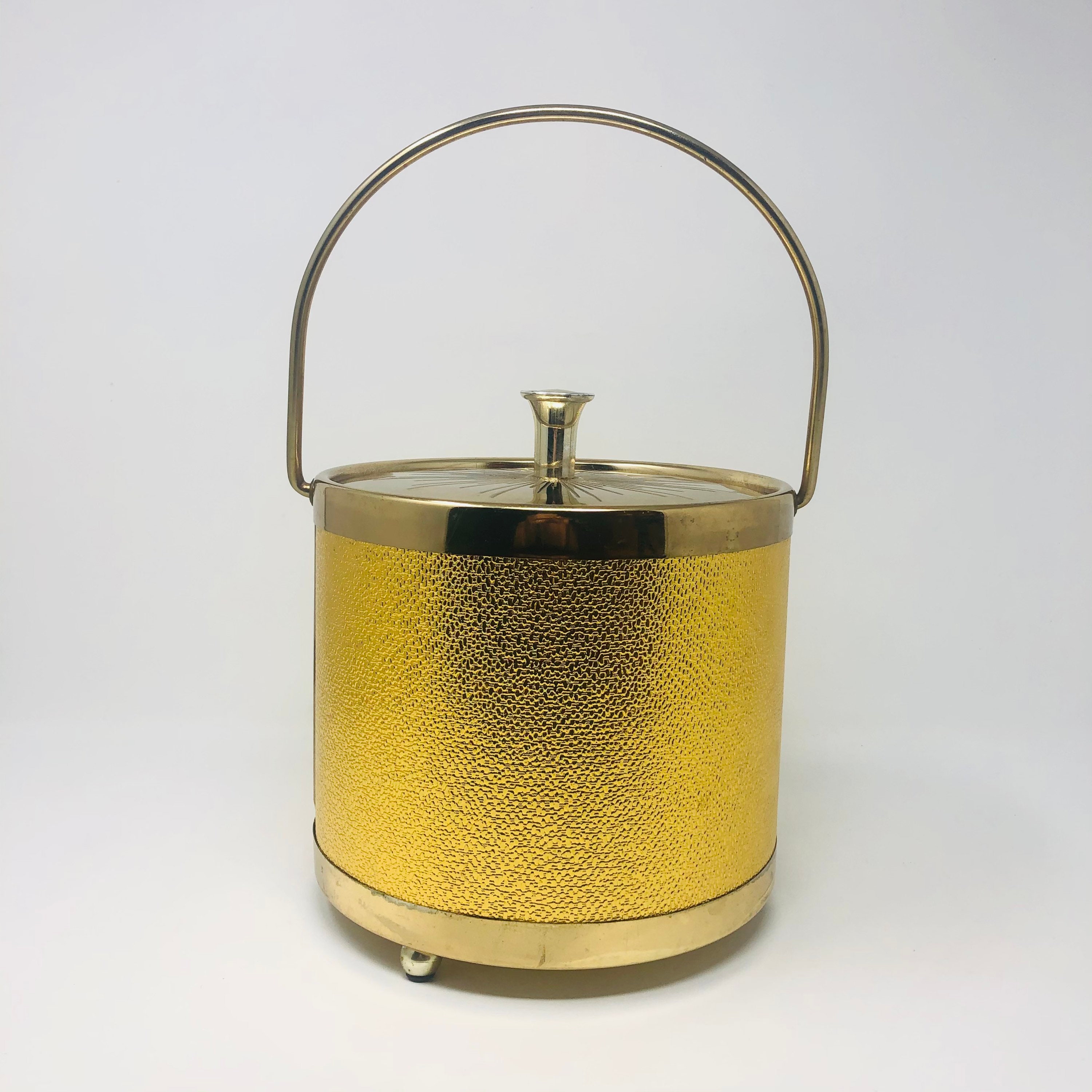 Vintage Ice Bucket Gold Plastic with Metal Handle And Lid Etsy