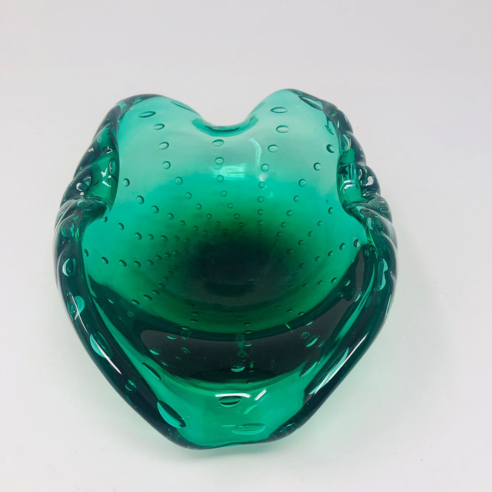 Vintage Controlled Bubble Green Murano Glass Ashtray Etsy