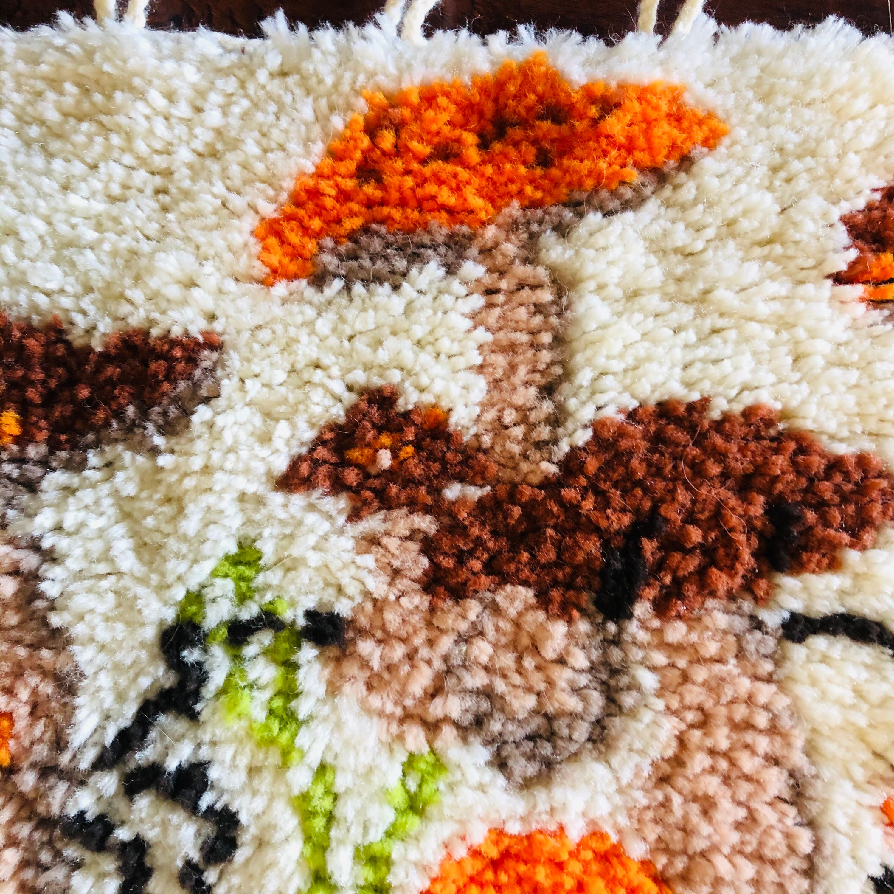 Vintage Mushroom Latch Hook Rug Wall Hanging With Fringe Etsy