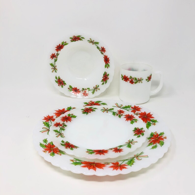 Vintage Christmas Dinnerware Set Indopal Noel Poinsettia Milk Etsy