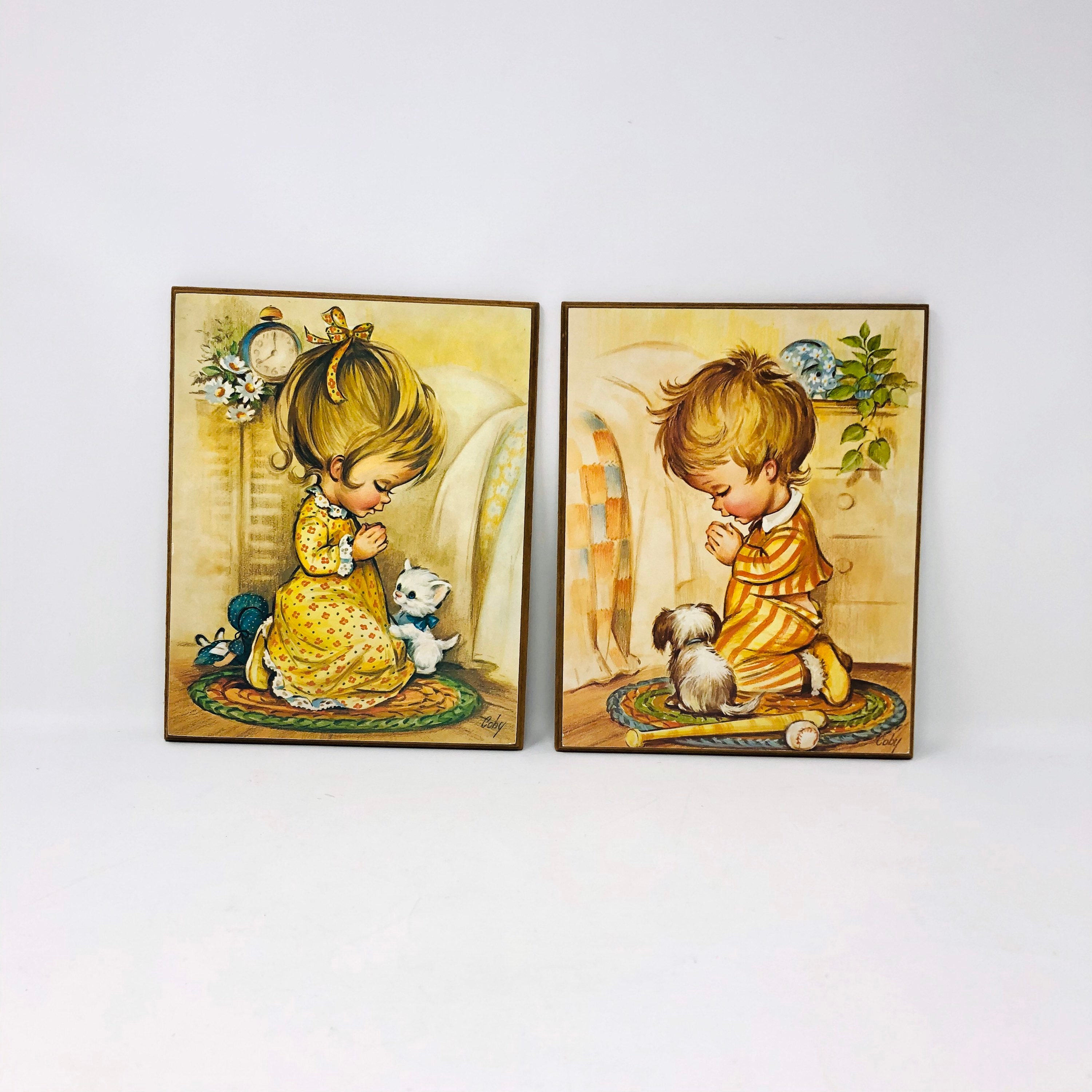 Vintage Praying Boy and Girl Wall Hanging Prints by Coby | Etsy