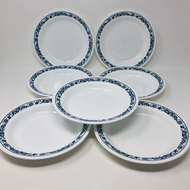 Vintage Corelle Old Town Blue Flat Rimmed Soup / Pasta Bowls Etsy