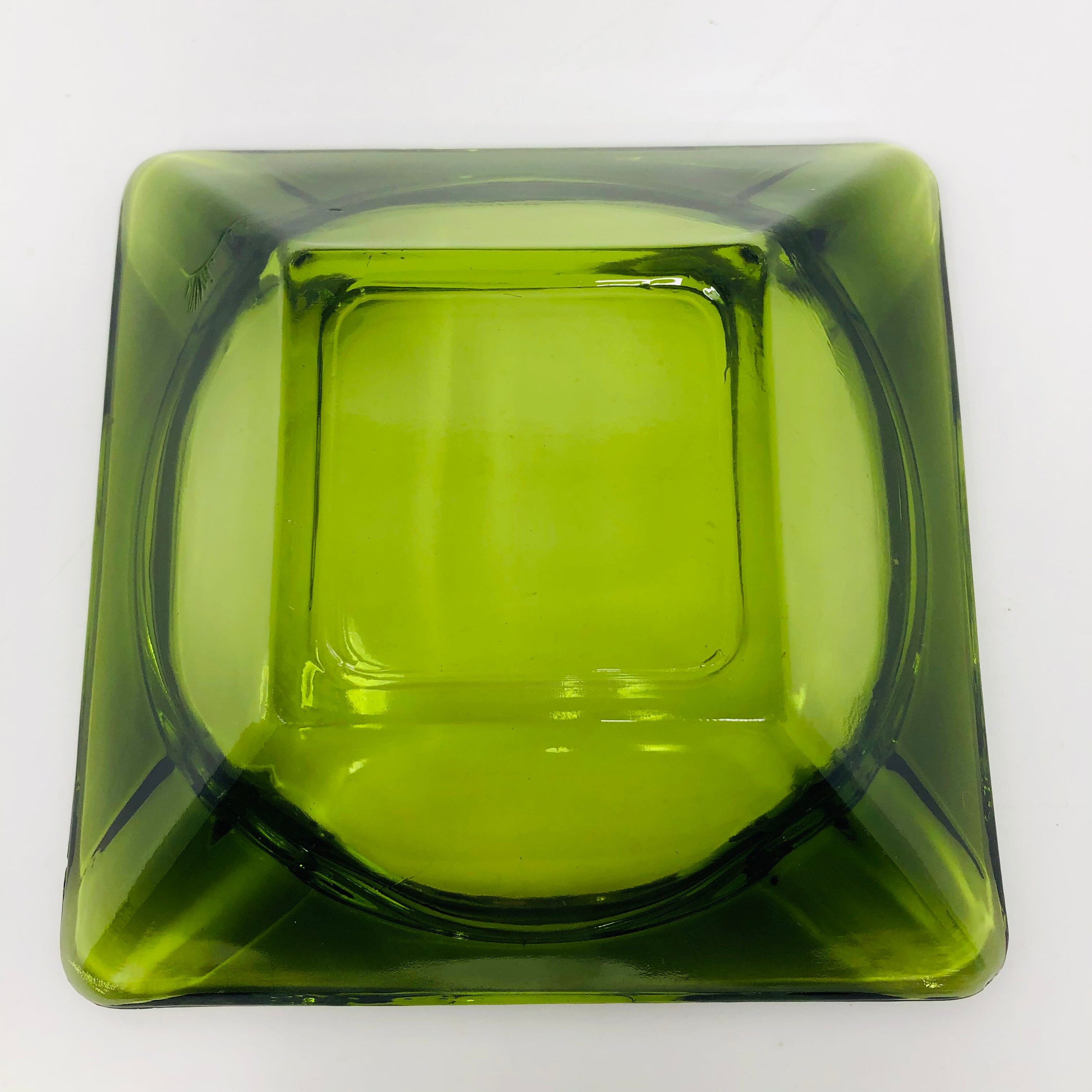 Vintage Glass Ashtray Square Light Green Ashtray Circa Etsy