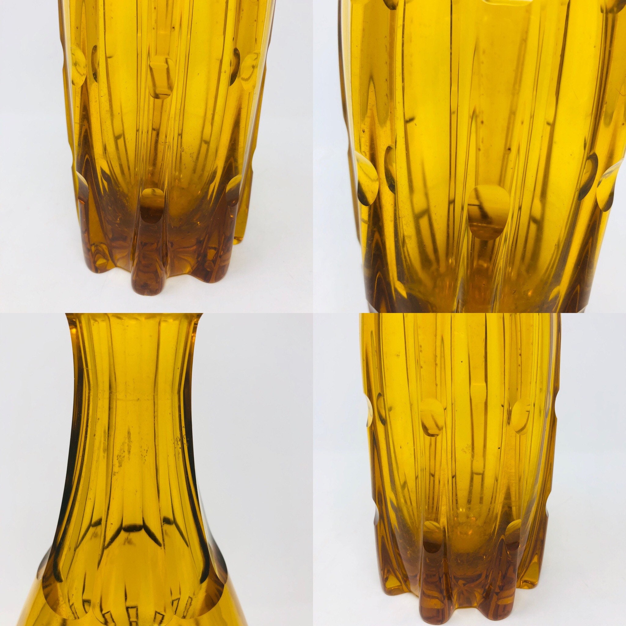 Vintage Yellow Cut Crystal Decanter Etsy