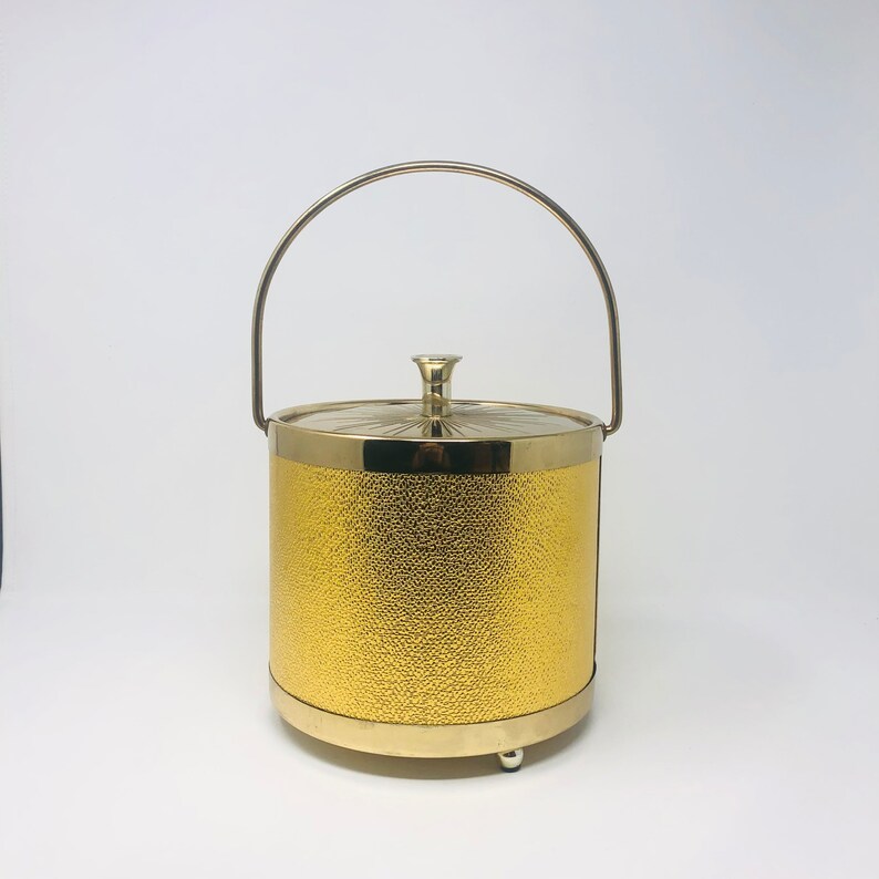 Vintage Ice Bucket Gold Plastic With Metal Handle and Lid Etsy