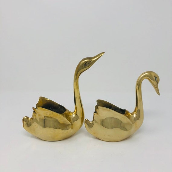 Vintage Brass Birds Set of 2 Midcentury Brass Swans
