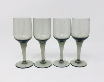 Gray Smoked Glass Stemware Set of Tulip wine glasses Swedish Modern Wine Glasses Free Priority Shipping in USA Gray Smoked Glass Stemware Set of Tulip wine glasses Swedish Modern Wine Glasses Free Priority Shipping in USA