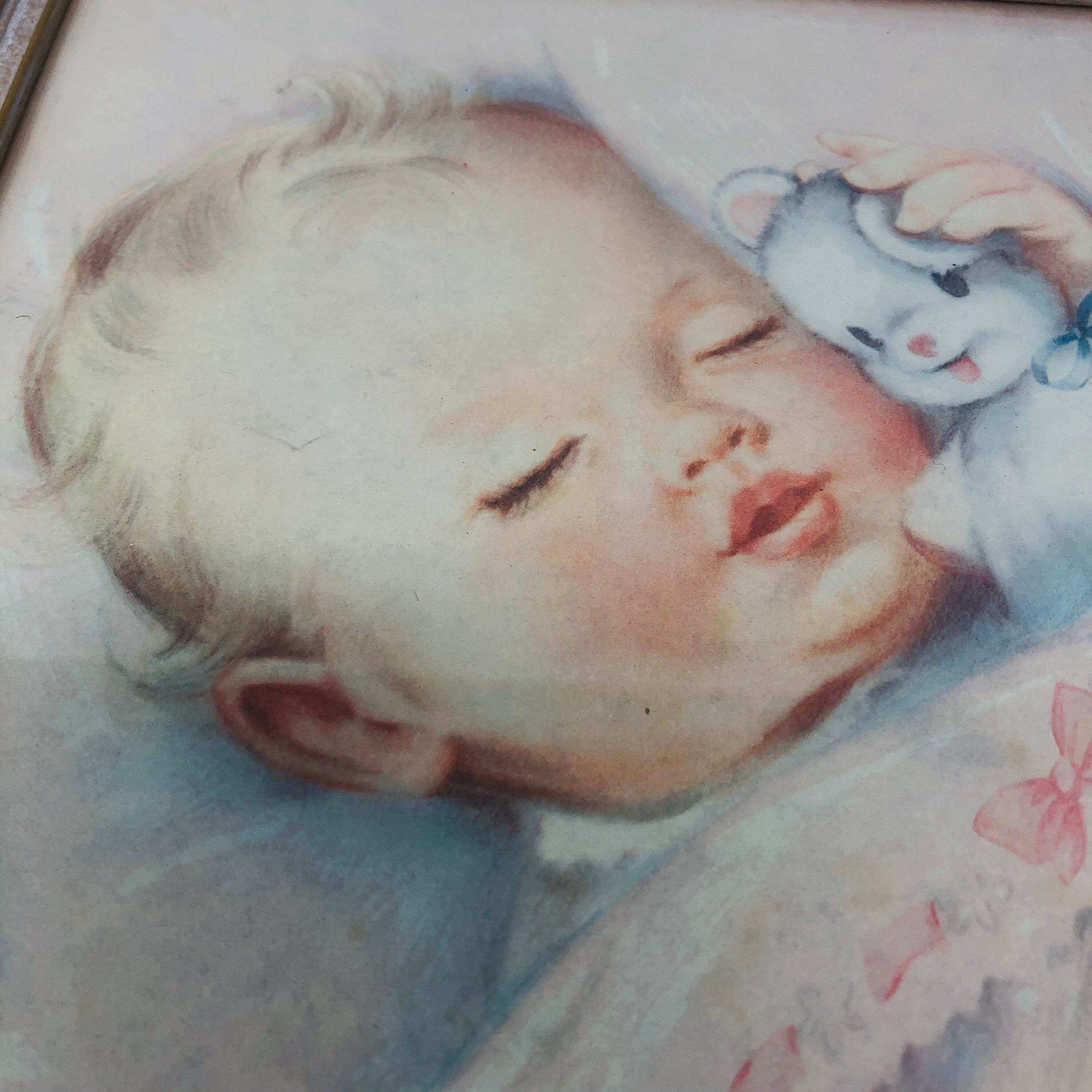 Vintage Print Sleeping Baby Framed Art Nursery Decor | Etsy