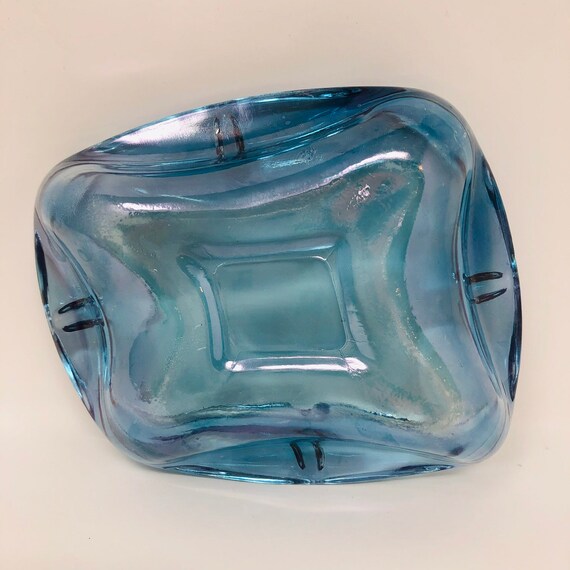 Vintage Blue Glass Ashtray - Vintage Blue Glass Ashtray Vintage Blue Glass Ashtray - Vintage Blue Glass Ashtray
