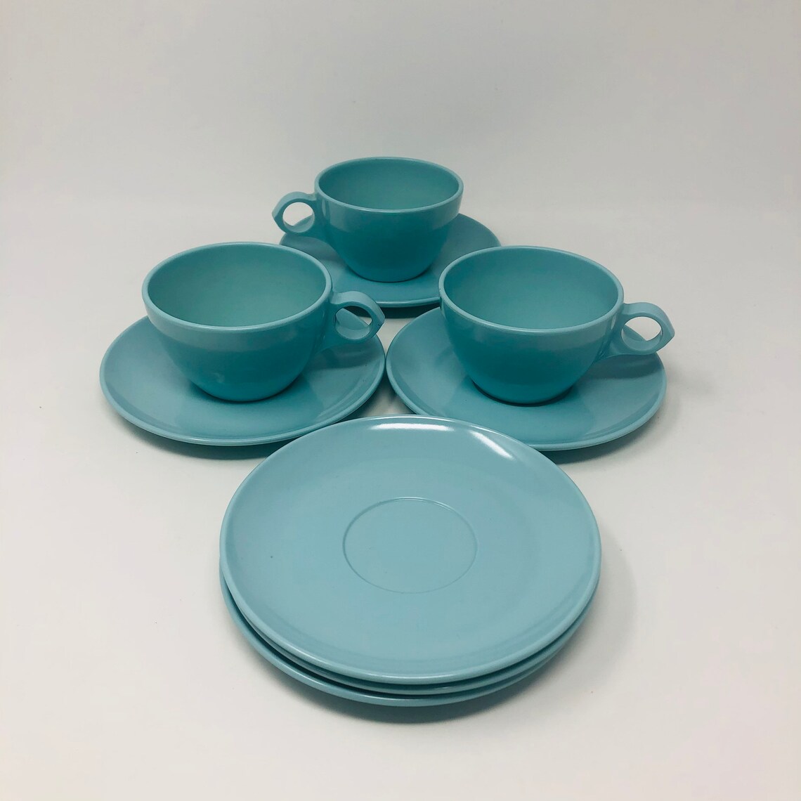 Vintage Melmac Cups And Saucers Turquoise Windsor Brand Etsy