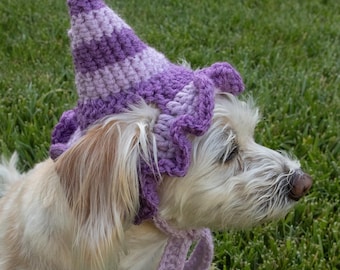 Wicked Witch Pet Hat: Purple Stripes - Halloween Crochet Costume for small dogs and cats