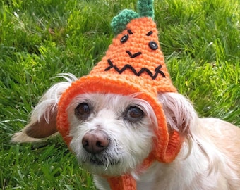 Jack-o'-lantern Pumpkin Pet Hat - Halloween Costume Crochet  for Small Dogs & Cats