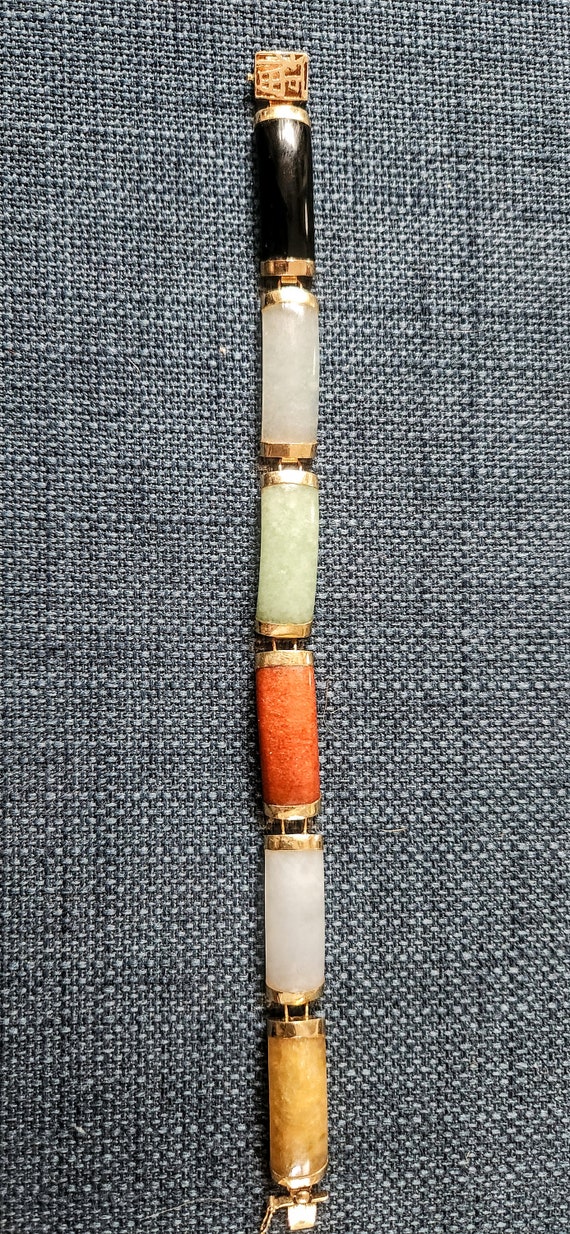 Vintage 14k Gold Multi Jade Link Bracelet 6 bars L