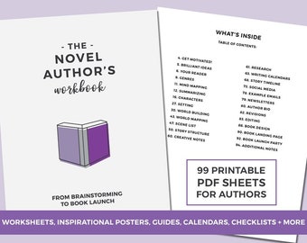 Novel Authors Workbook, Digital Printable Planner for Writers, Worldbuilding Worksheets, Stories, Characters, NaNoWriMo, Writers Workbook