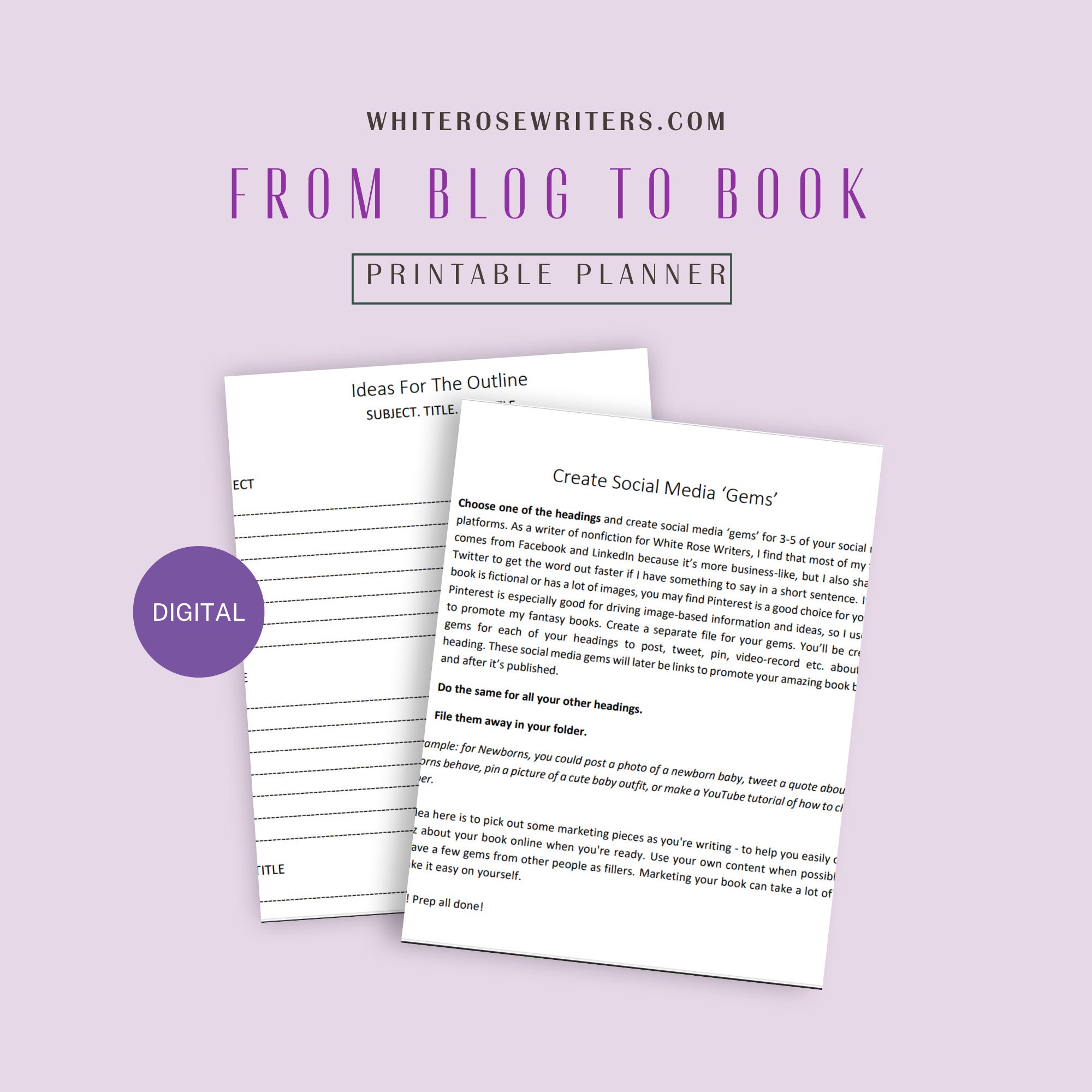 Printable Writing Planner, Writing Guide, Blogging, Printable Workbook ...