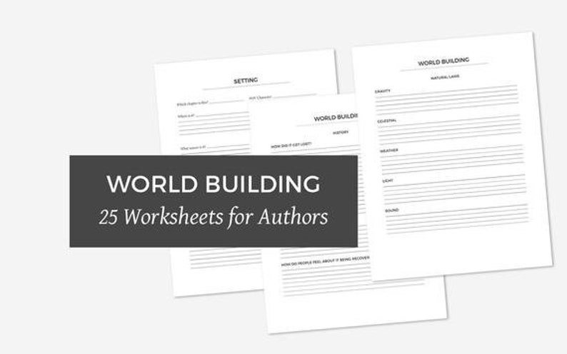 The Novel Author's Workbook with 99 printable pdf sheets to help you write your novel, from brainstorming to publishing. Here is a collection of the world-building pages included.