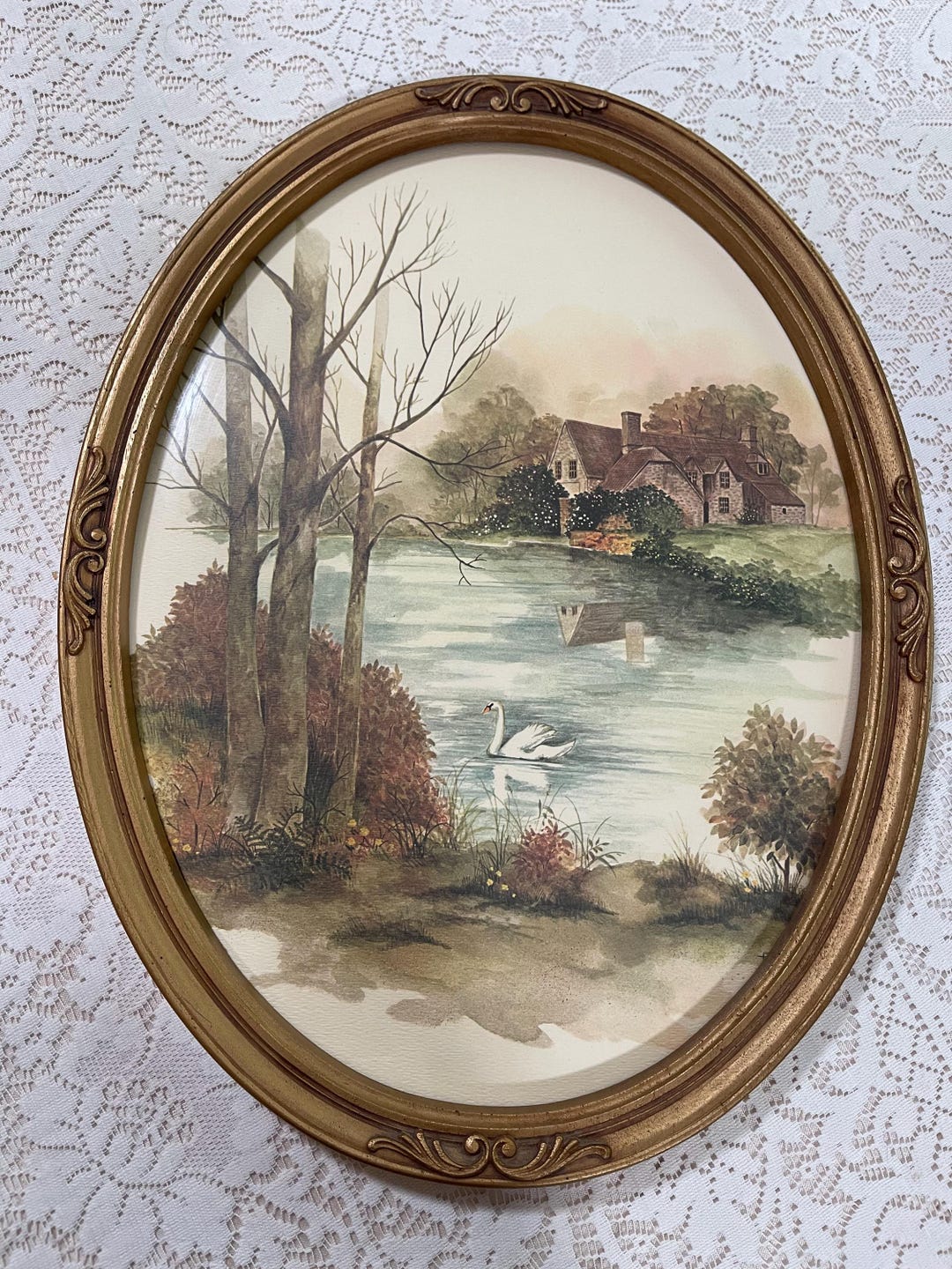 Vintage Homco Oval Frame With Swan Print Hollywood Regency Style - Etsy