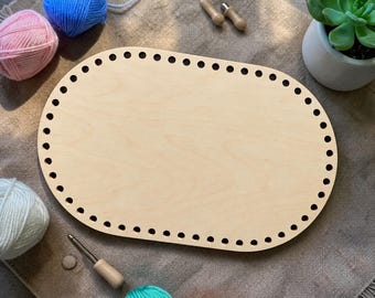 Wooden Crochet Base | Oval Shaped | 40x25cm | Nappy Caddy Base | Three Little Cubs Compatible