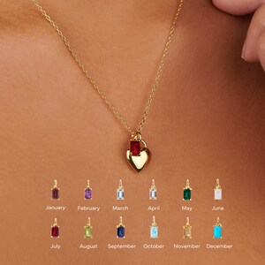 Collar personalizado con piedra natal en forma de corazón: Plata de ley chapada en oro de 14k
