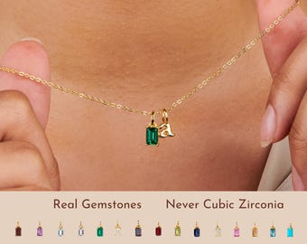 Birthstone Initial 925 Sterling Silver Necklace, Personalized Letter Charm Necklace for New Mom, Family Birthday Birthstone Gift for Her
