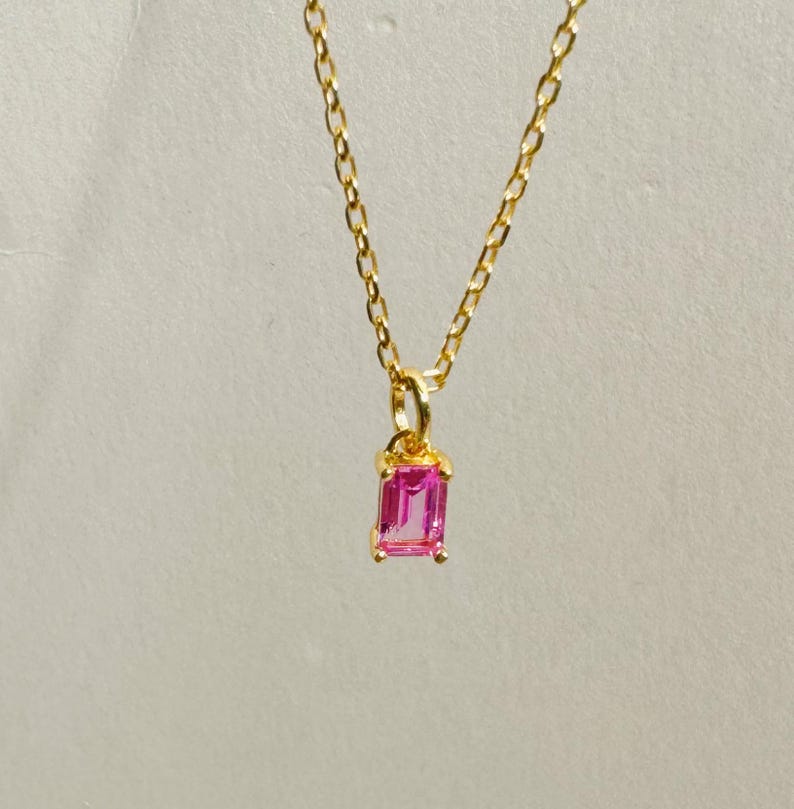 October Birthstone Necklace, Pink Tourmaline Pendant Necklace Gold