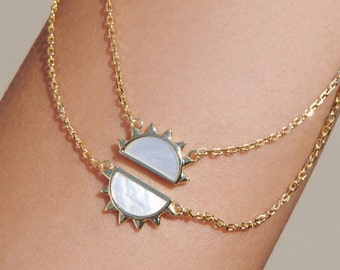 You are my Sunshine Mother Daughter Necklace, Sunrise Sunset MOP Necklace for Mom, BFF Matching Necklace, Sun Celestial Necklace For Her