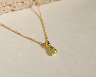 Dainty Peridot Teardrop Necklace: 14k Gold Filled August Birthstone Pendant
