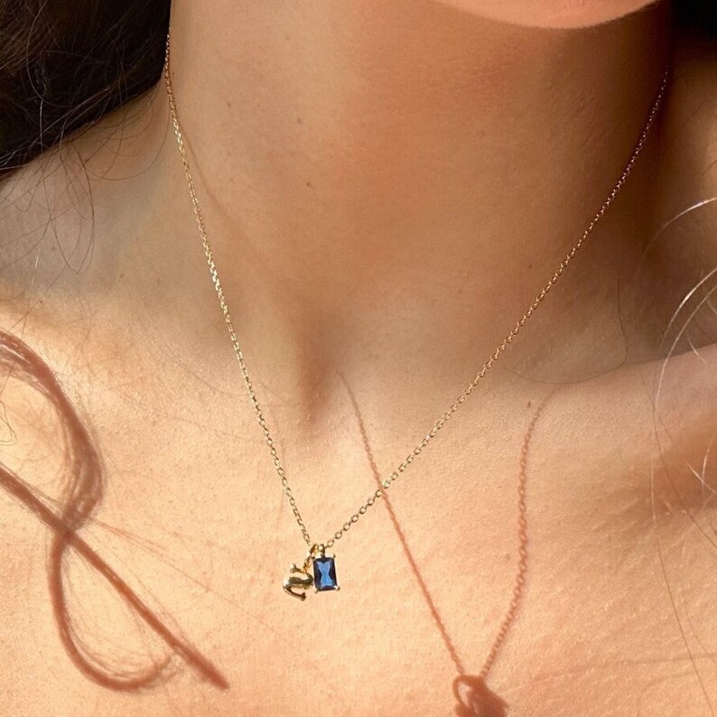 Birthstone Lowercase Initial Letter Necklace