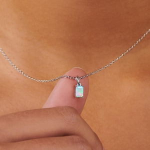 Opal October Birthstone Sterling Silver Necklace: Dainty Birthstone Pendant
