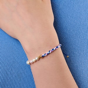 Pearl Cord Bracelet: Adjustable Braided String, Gold Beads