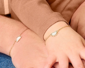 Mother Daughter Matching Bracelets, Sunrise Sunset MOP 14k Gold Plated Bracelets, Mother's Day Gift