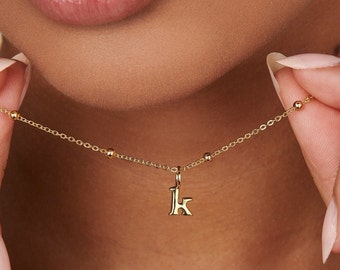 Custom Initial Necklace: Tiny 14k Gold Plated Letter Charm on Satellite Chain
