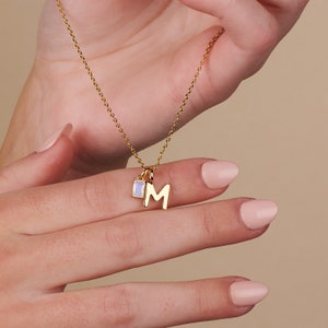 Birthstone Uppercase Initial Letter Necklace