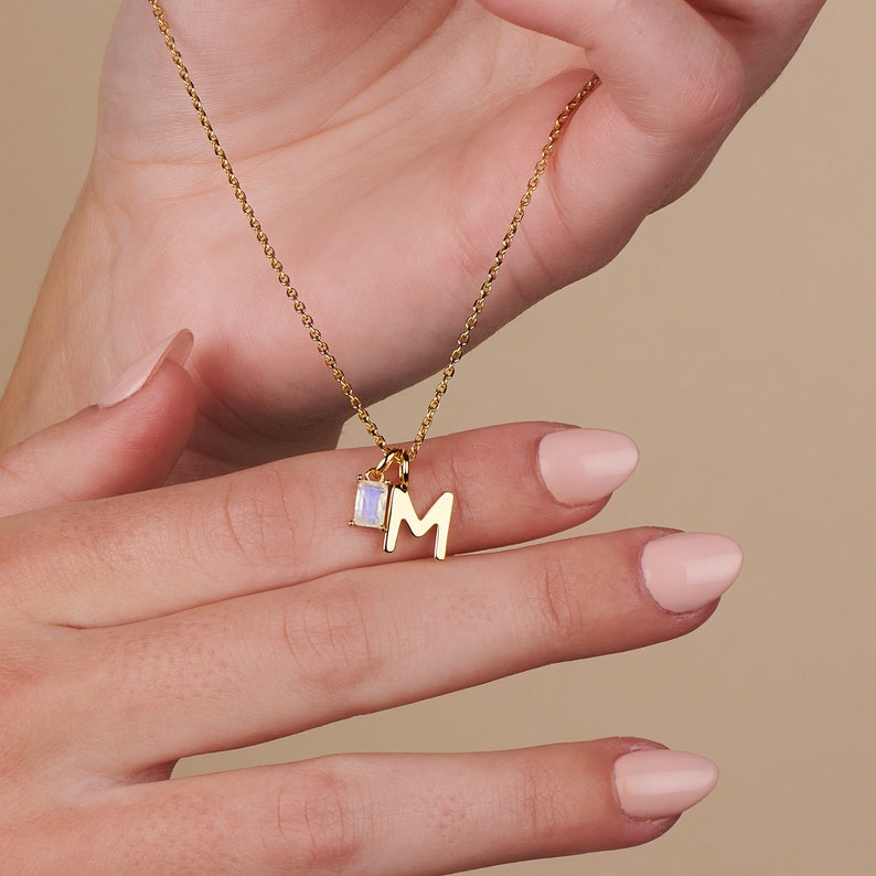 Birthstone Uppercase Initial Letter Necklace