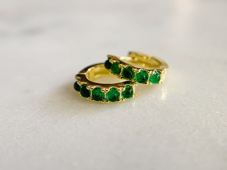 Emerald Huggie Earrings Emerald Hoop Earrings Gold Cartilage - Etsy